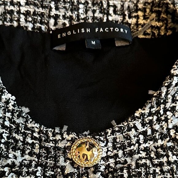 English Factory Short Sleeve Tweed Jumpsuit Cropped Length Gold Size Medium - Picture 14 of 14